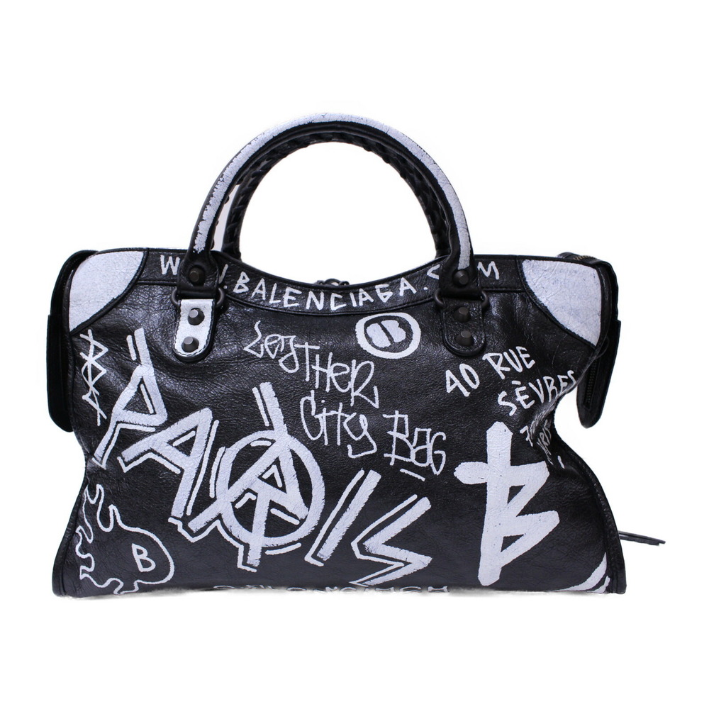 BALENCIAGA Graffiti Classic City leather handbag shoulder bag black strap mirror - Picture 4 of 7